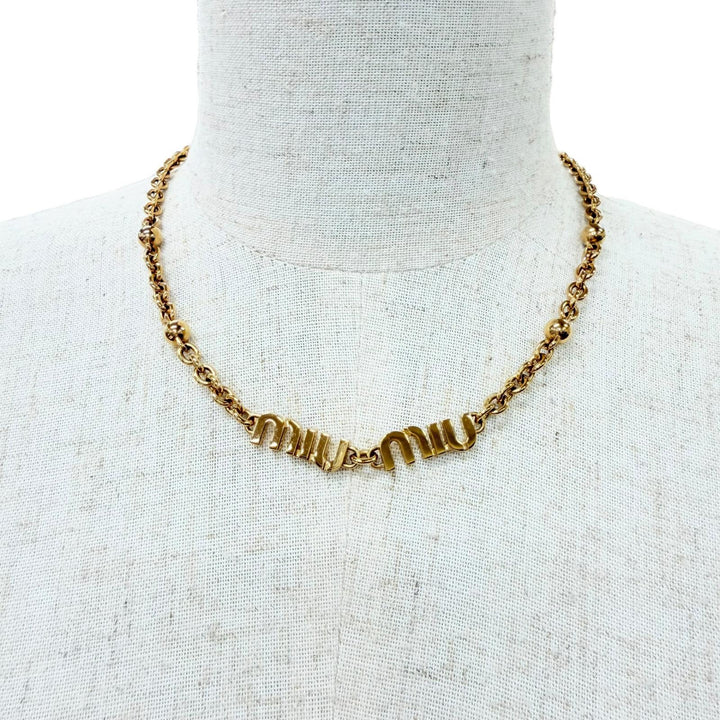 Great MIUMIU Necklace Logo Chain Choker gold ー Women 5IC059