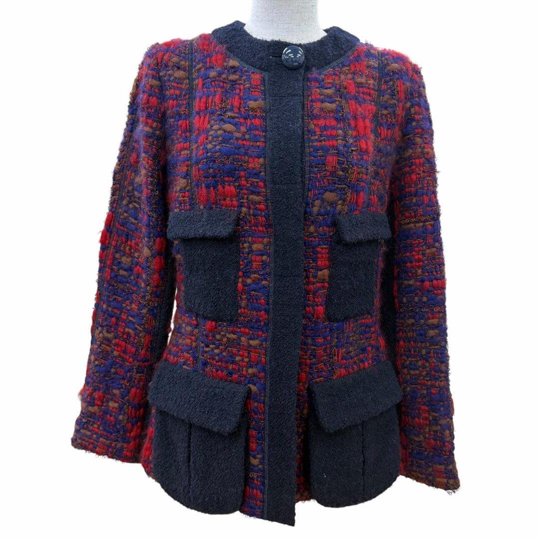 Great LOUIS VUITTON collarless jacket tweed multicolor wool Women 38