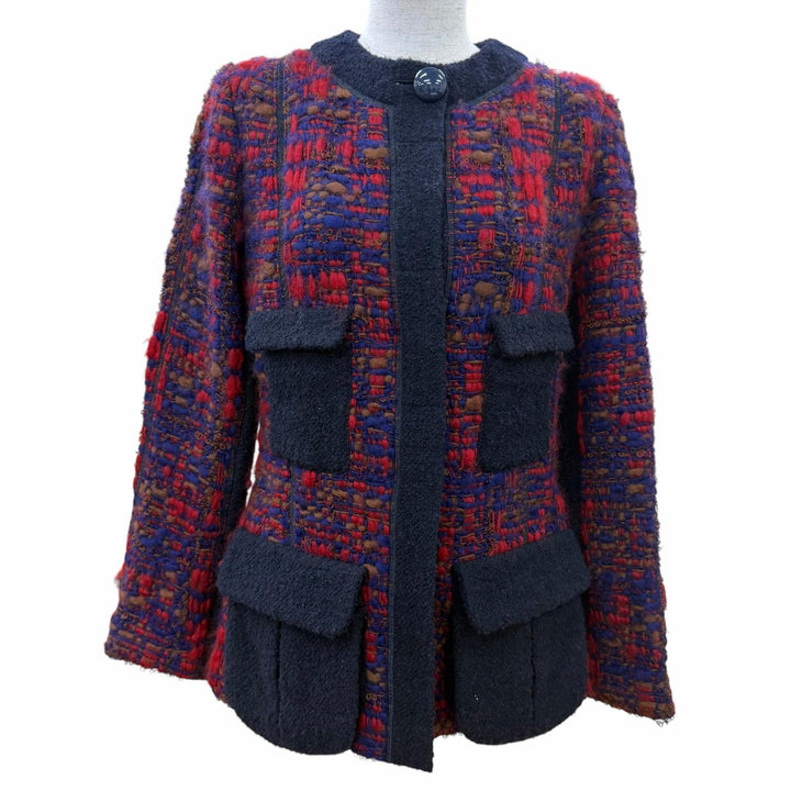 Great LOUIS VUITTON collarless jacket tweed multicolor wool Women 38