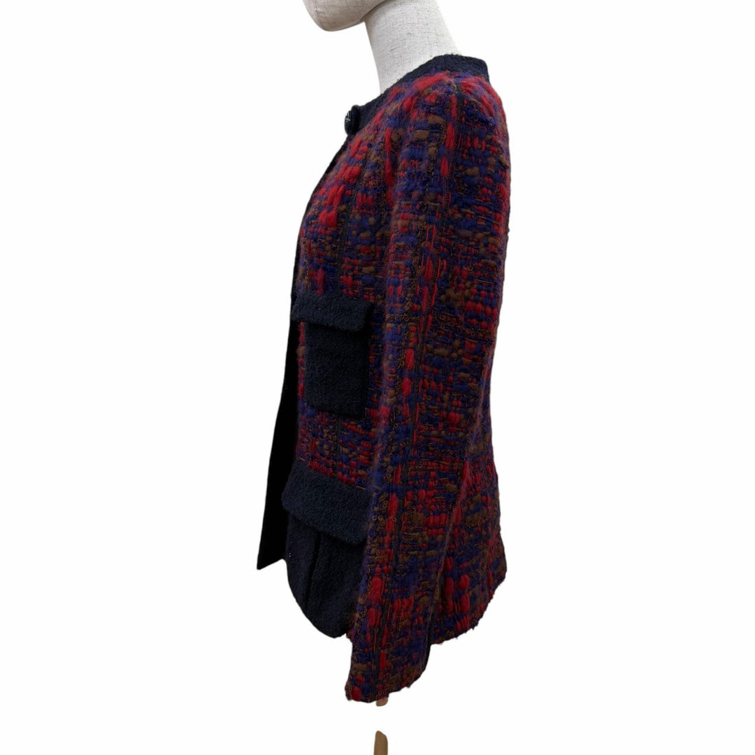 Great LOUIS VUITTON collarless jacket tweed multicolor wool Women 38