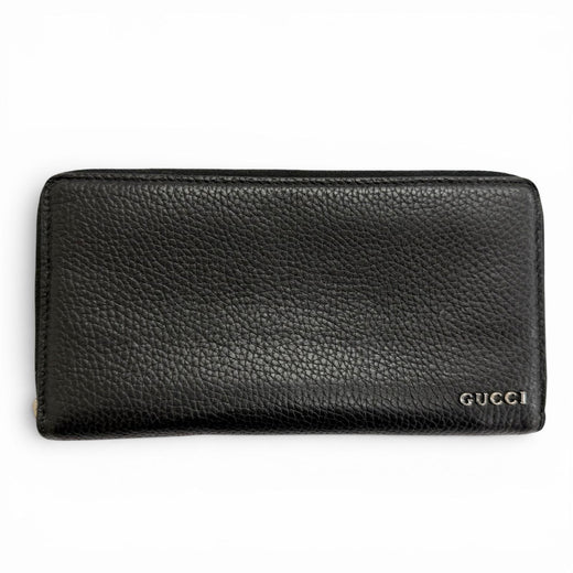 Great GUCCI Purse logo zip-around wallet black leather mens 771154