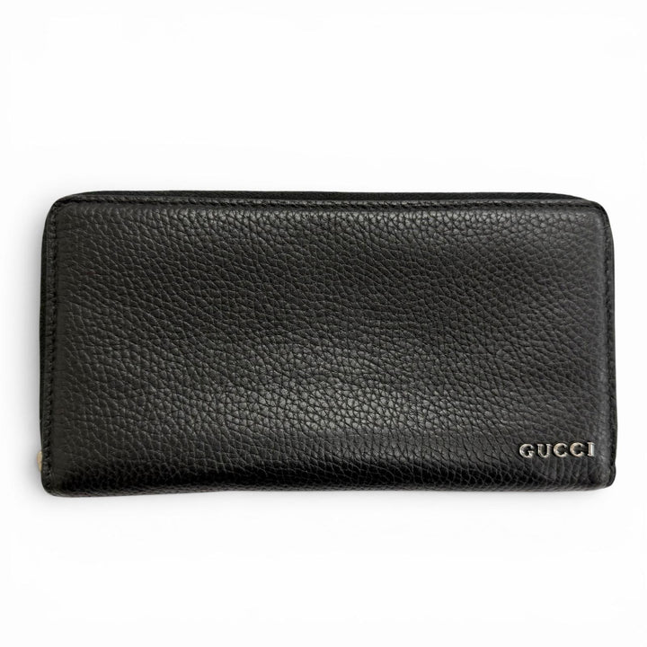 Great GUCCI Purse logo zip-around wallet black leather mens 771154