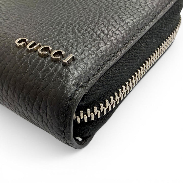 Great GUCCI Purse logo zip-around wallet black leather mens 771154