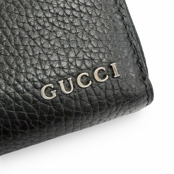 Great GUCCI Purse logo zip-around wallet black leather mens 771154