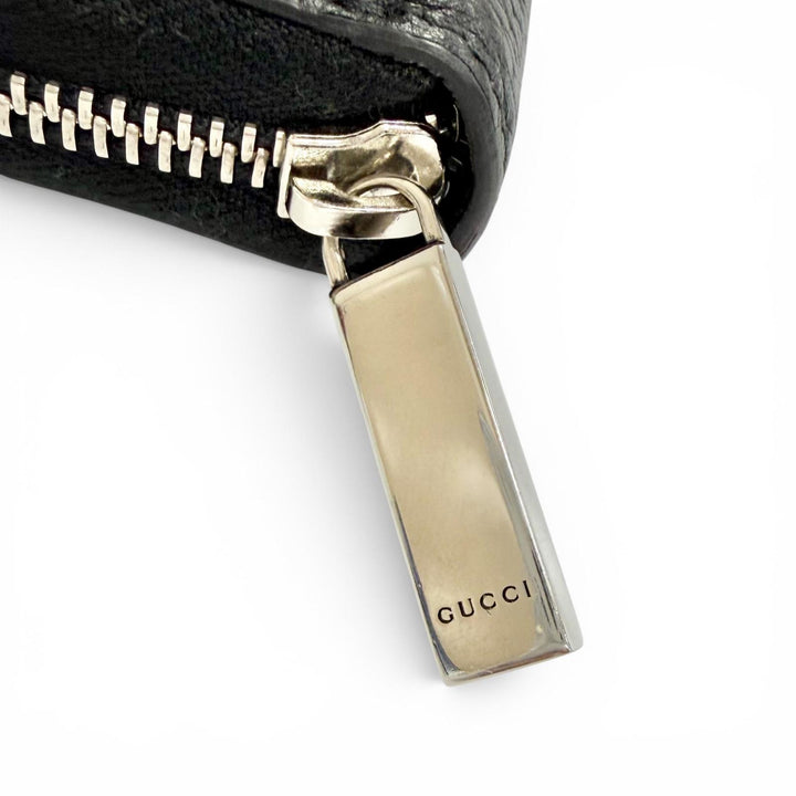 Great GUCCI Purse logo zip-around wallet black leather mens 771154
