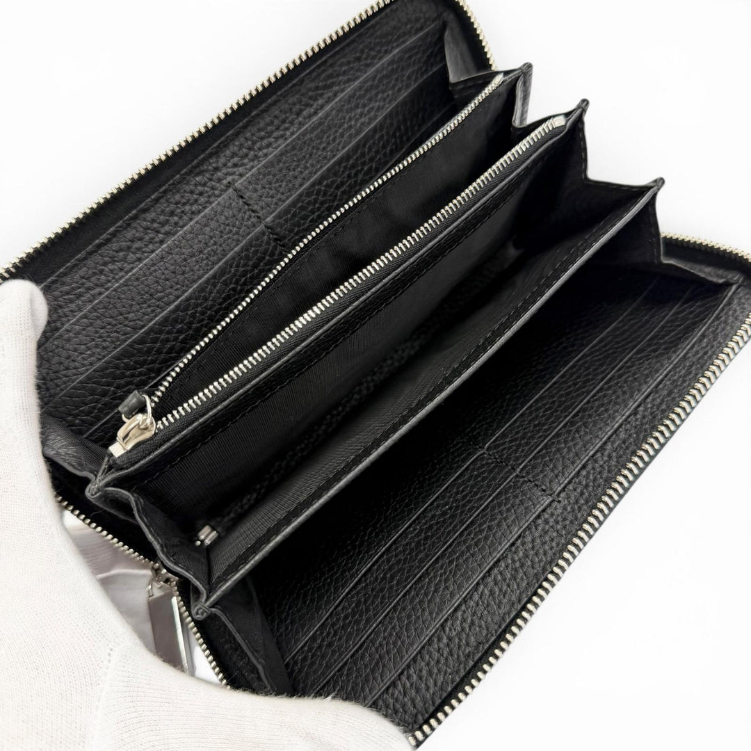 Great GUCCI Purse logo zip-around wallet black leather mens 771154