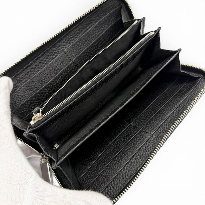 Great GUCCI Purse logo zip-around wallet black leather mens 771154