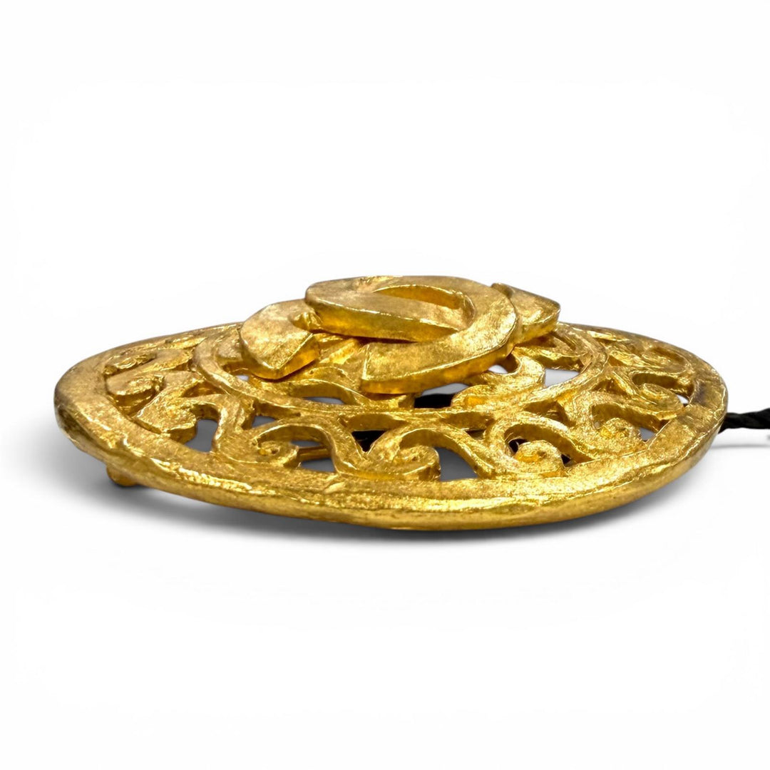 Excellent CHANEL Brooch COCO Mark gold Women 95A