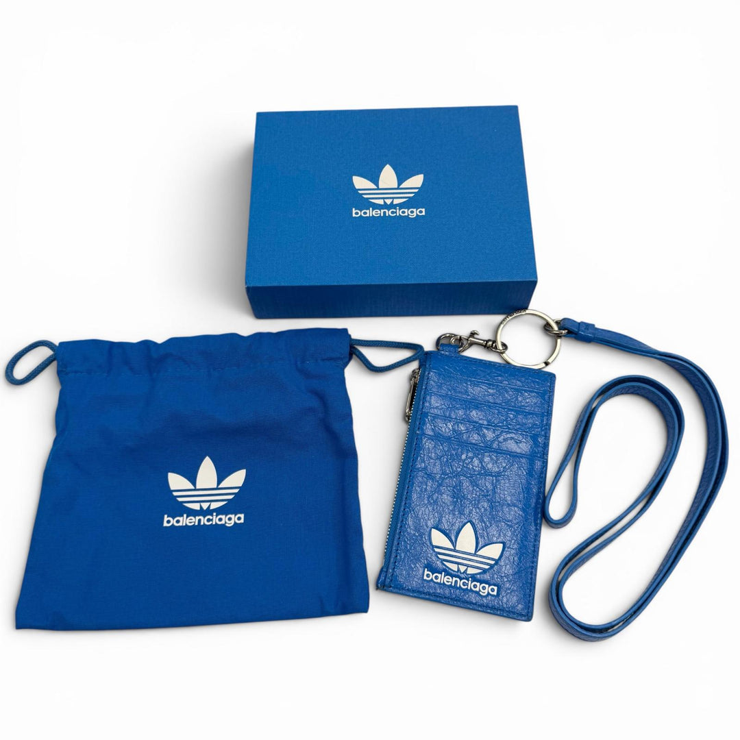 Great BALENCIAGA adidas Coin case blue leather mens 721894
