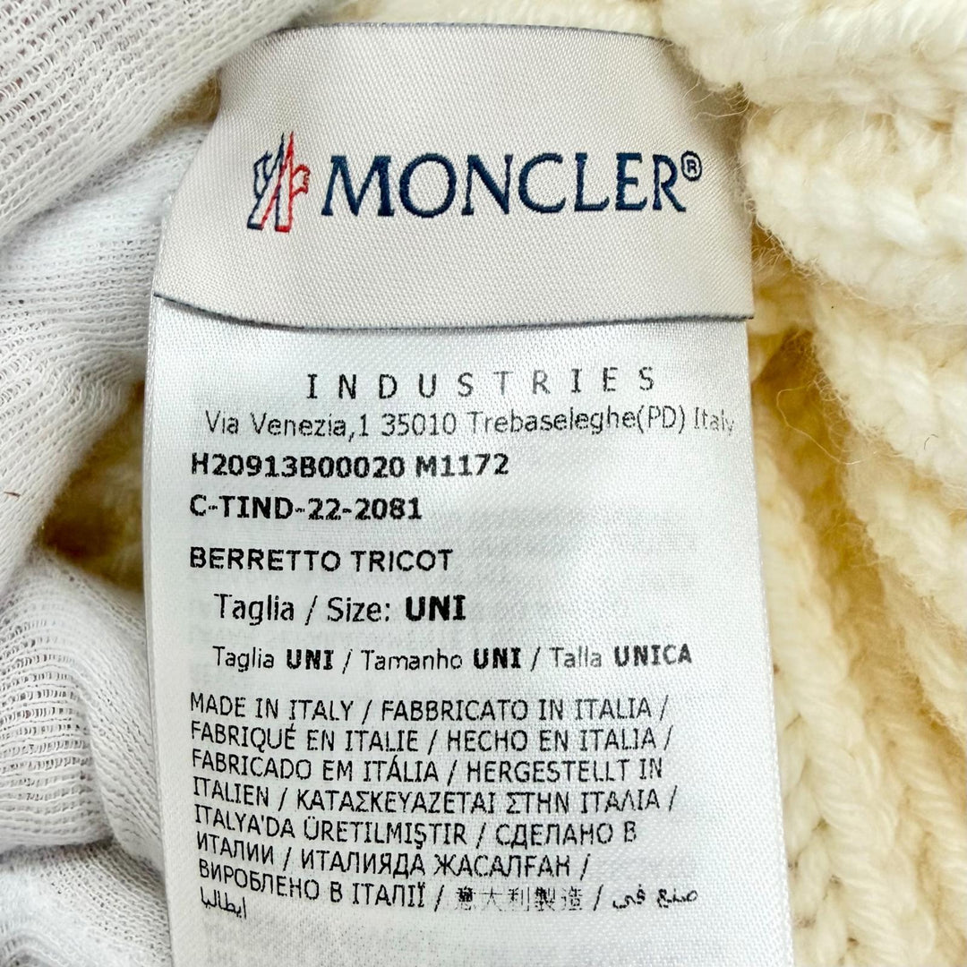 Excellent MONCLER BERRETTO TRICOT Logo patch, knit hat, knit cap, beanie Ivory