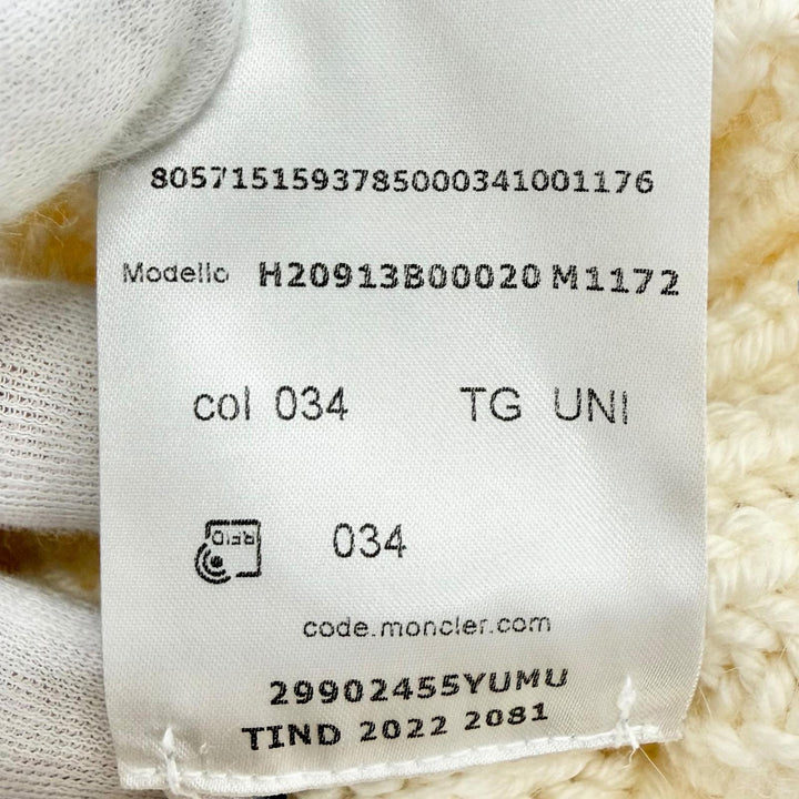Excellent MONCLER BERRETTO TRICOT Logo patch, knit hat, knit cap, beanie Ivory