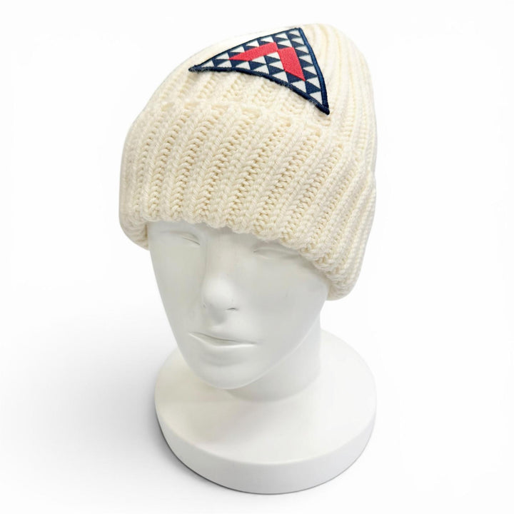 Excellent MONCLER BERRETTO TRICOT Logo patch, knit hat, knit cap, beanie Ivory