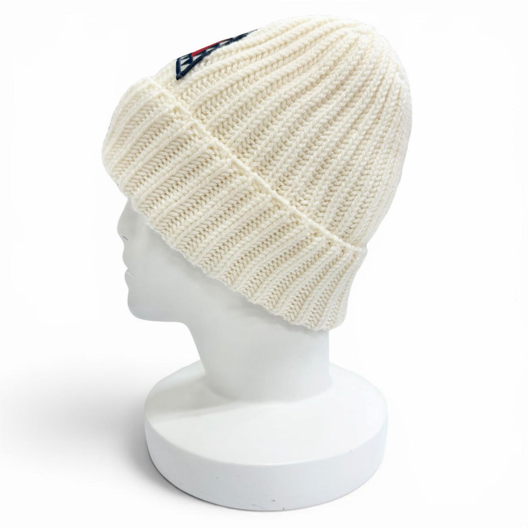 Excellent MONCLER BERRETTO TRICOT Logo patch, knit hat, knit cap, beanie Ivory
