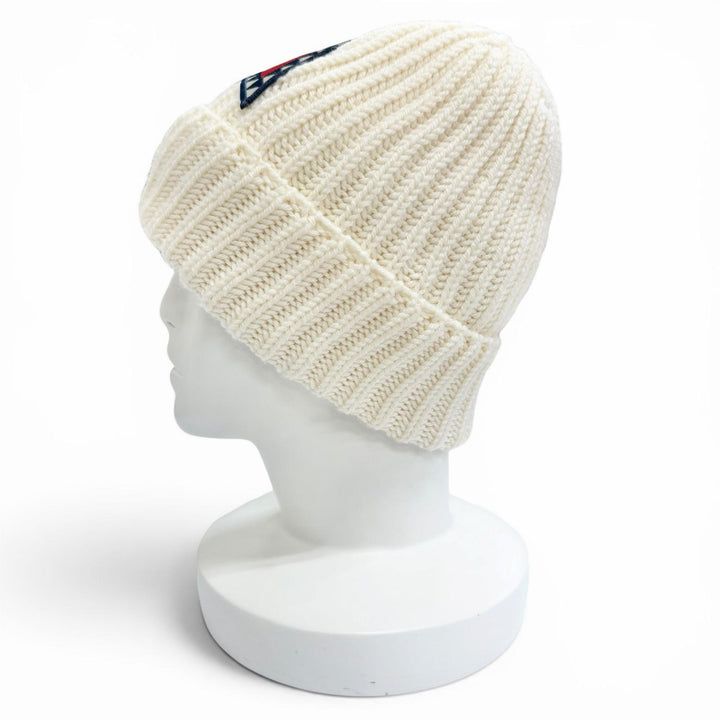 Excellent MONCLER BERRETTO TRICOT Logo patch, knit hat, knit cap, beanie Ivory