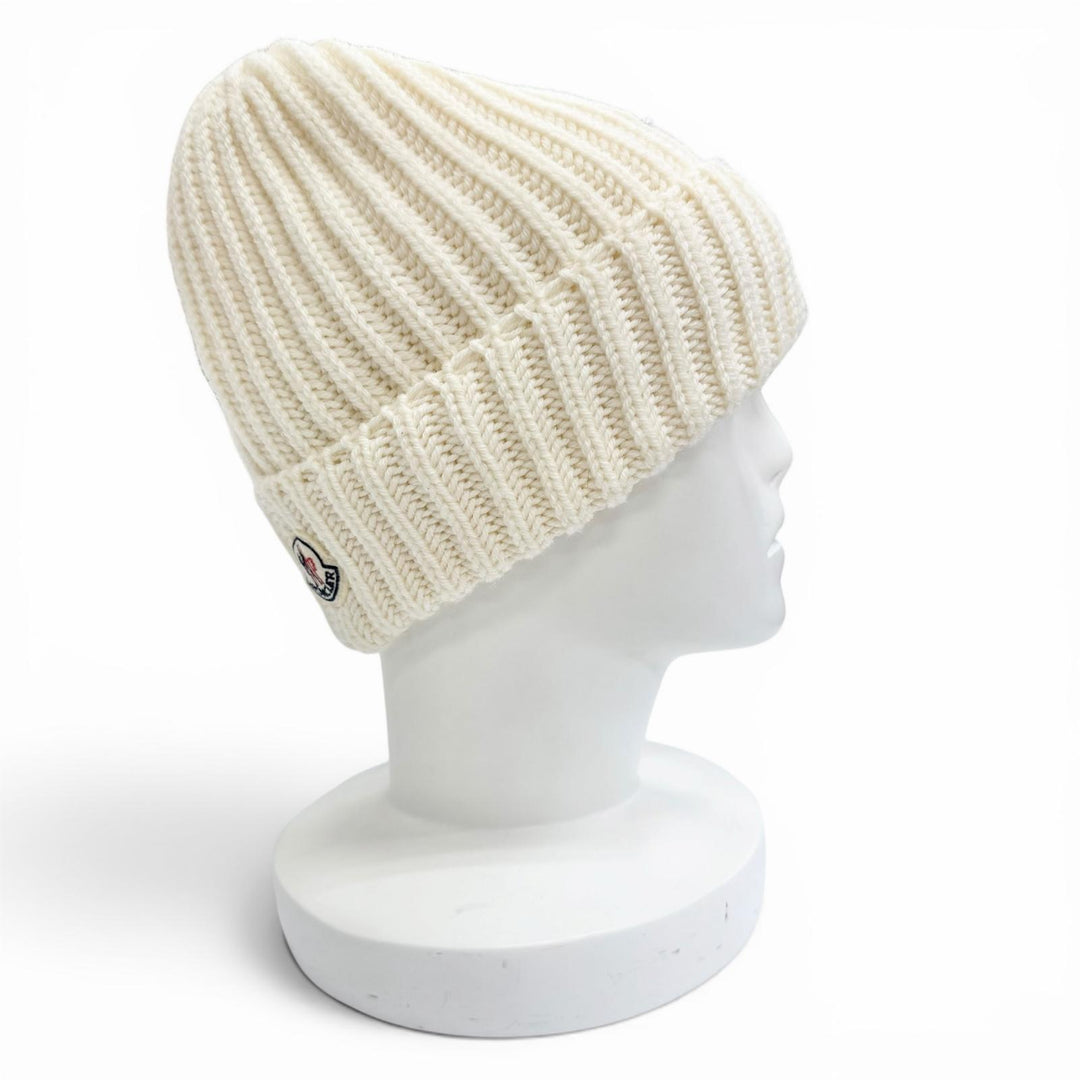 Excellent MONCLER BERRETTO TRICOT Logo patch, knit hat, knit cap, beanie Ivory