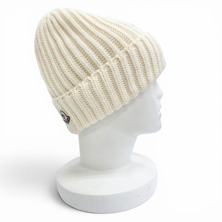 Excellent MONCLER BERRETTO TRICOT Logo patch, knit hat, knit cap, beanie Ivory