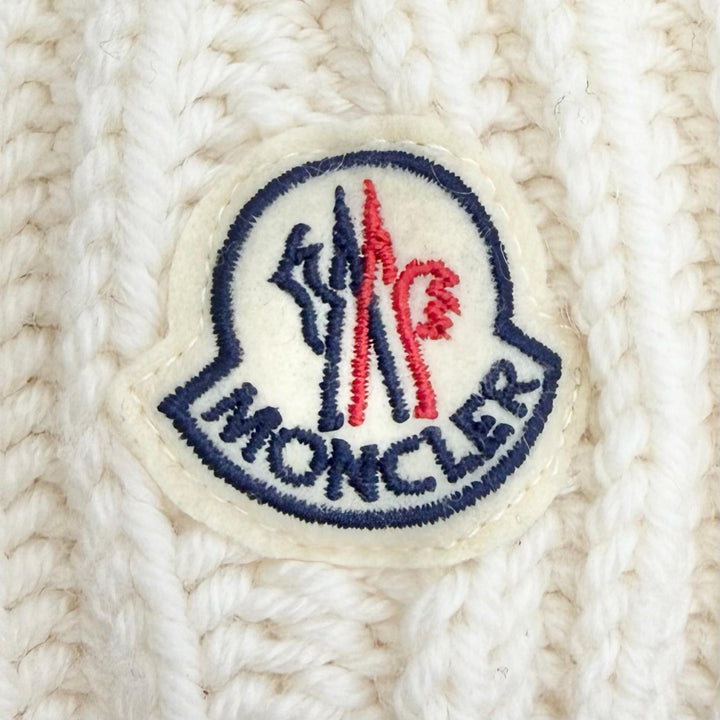 Excellent MONCLER BERRETTO TRICOT Logo patch, knit hat, knit cap, beanie Ivory