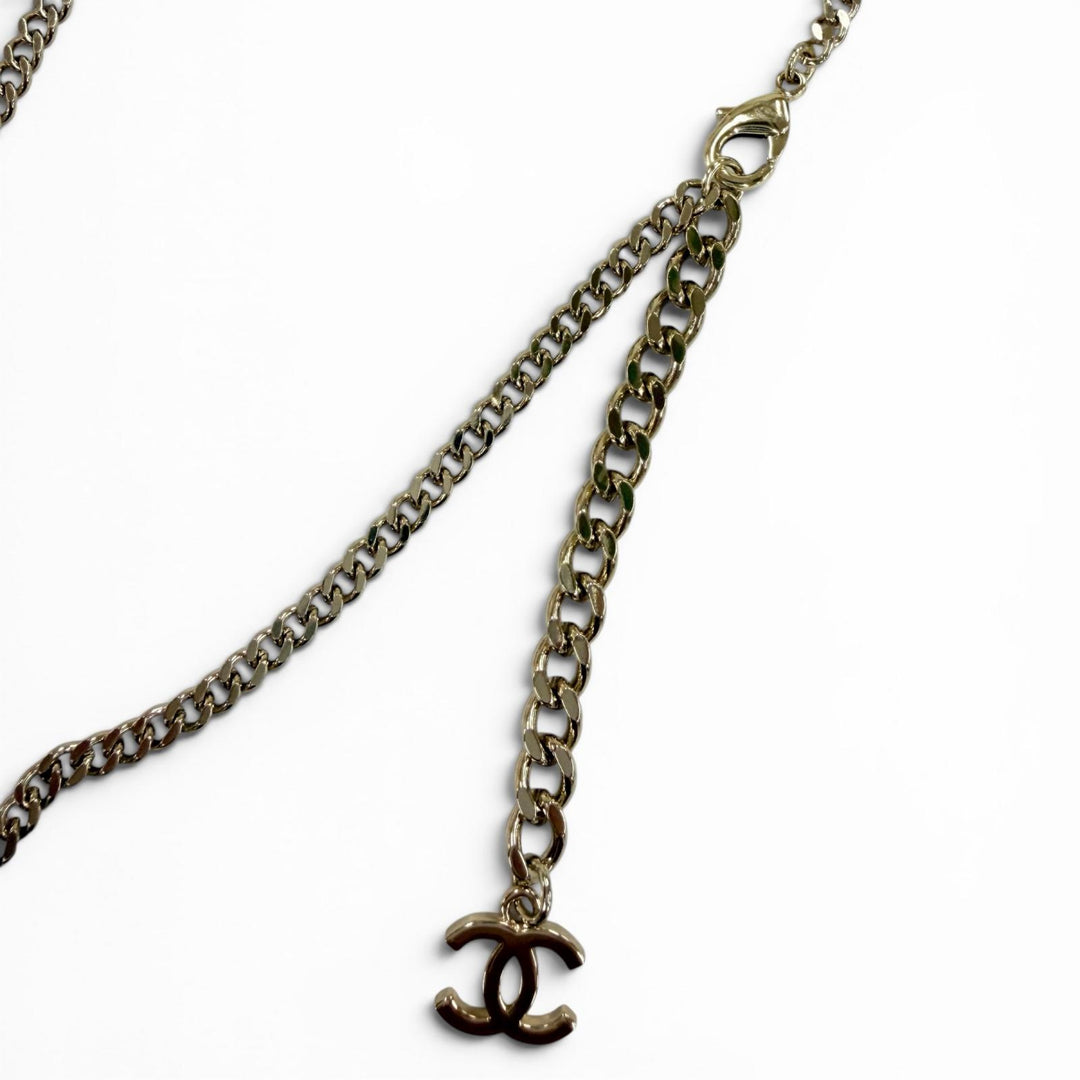 Excellent CHANEL Necklace COCO Mark Denim Design Chain Indigo blue Women B25P