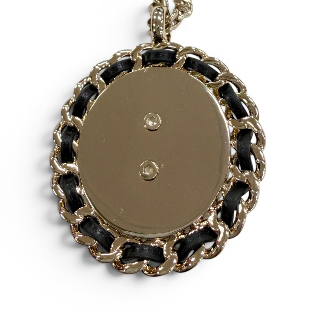 Excellent CHANEL Necklace COCO Mark Denim Design Chain Indigo blue Women B25P
