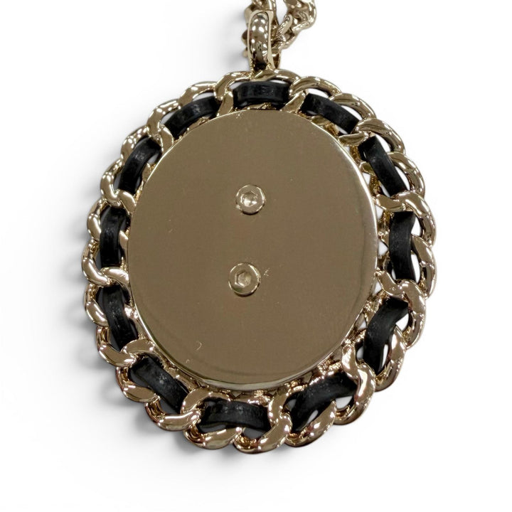 Excellent CHANEL Necklace COCO Mark Denim Design Chain Indigo blue Women B25P