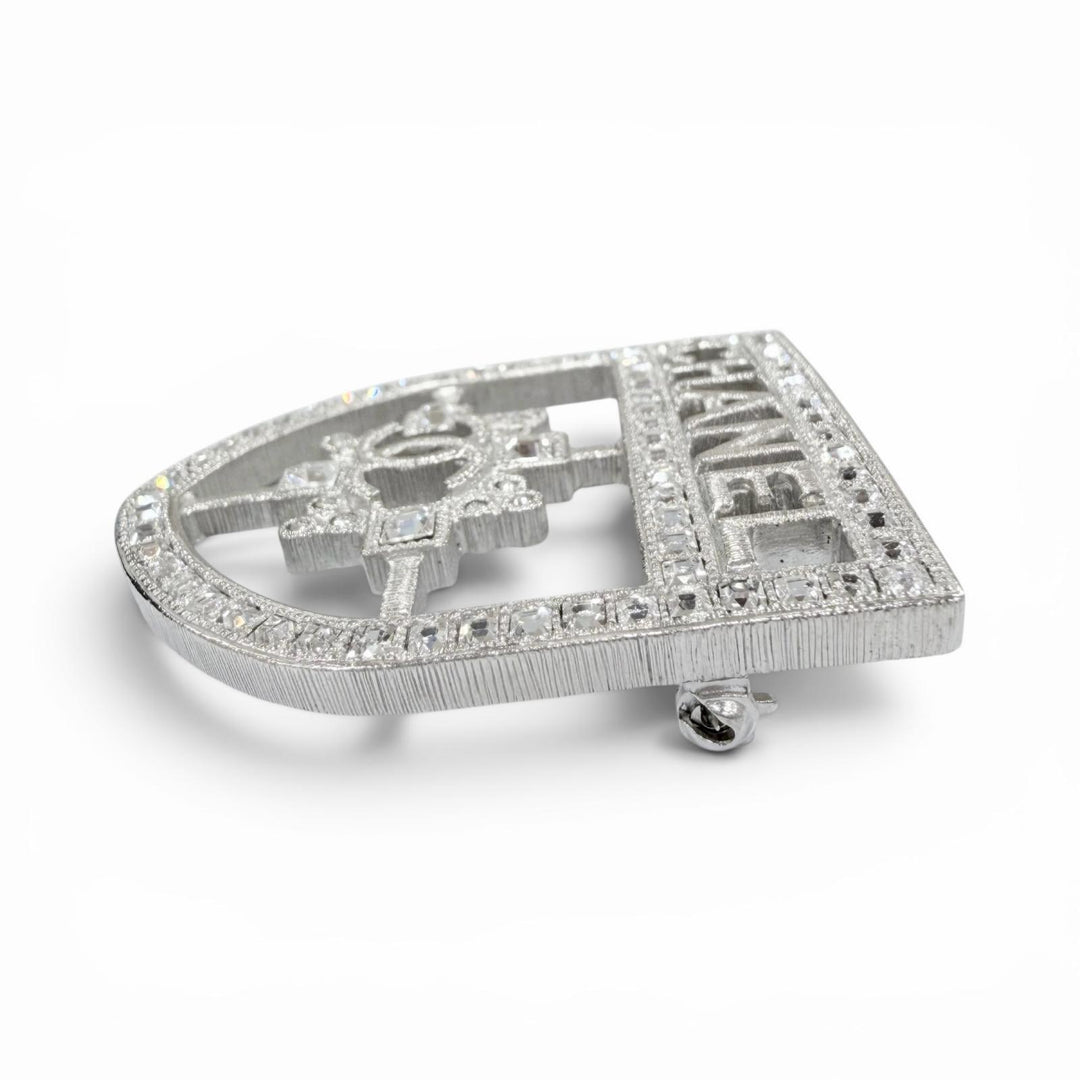 Excellent CHANEL Brooch Emblem Logo COCO Mark Silver Women B15B