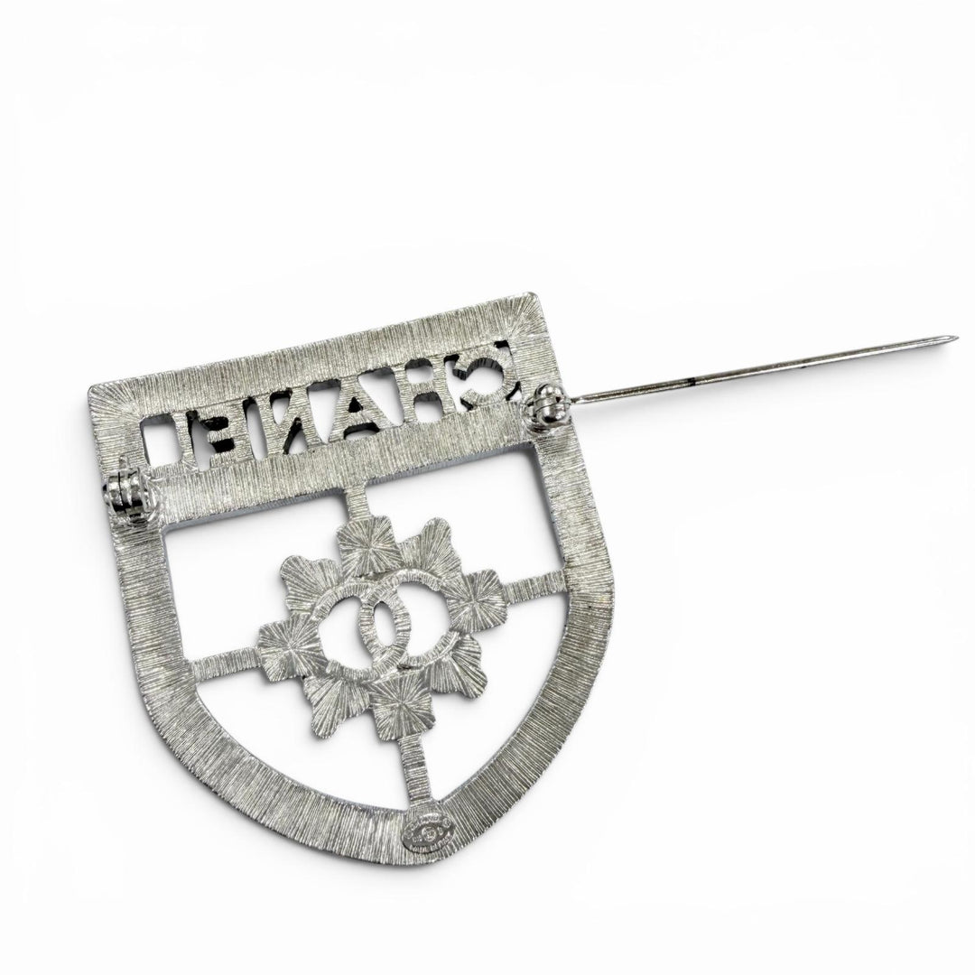 Excellent CHANEL Brooch Emblem Logo COCO Mark Silver Women B15B