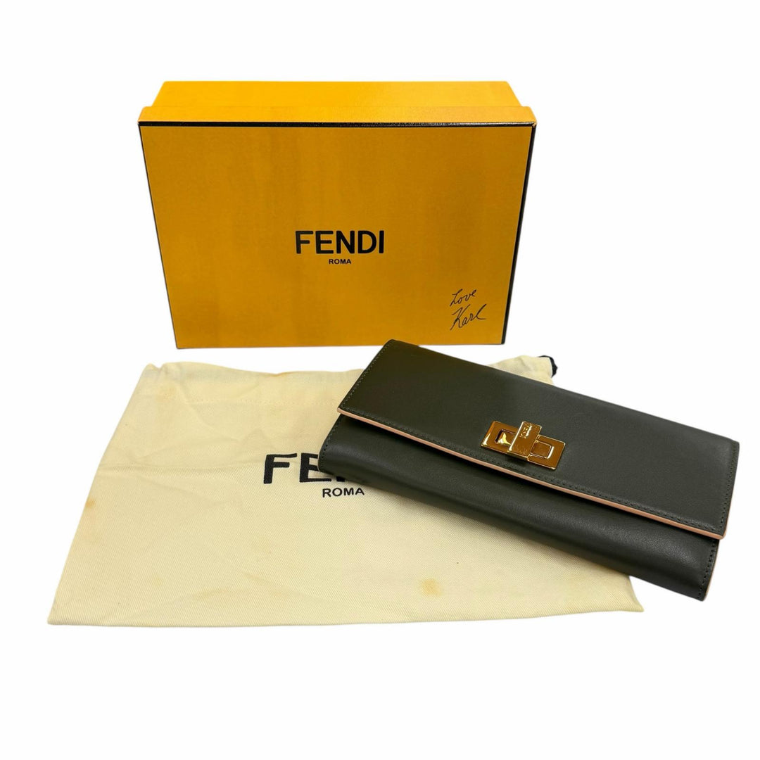 Great FENDI Purse Peekaboo Dark green leather Women 8M0377