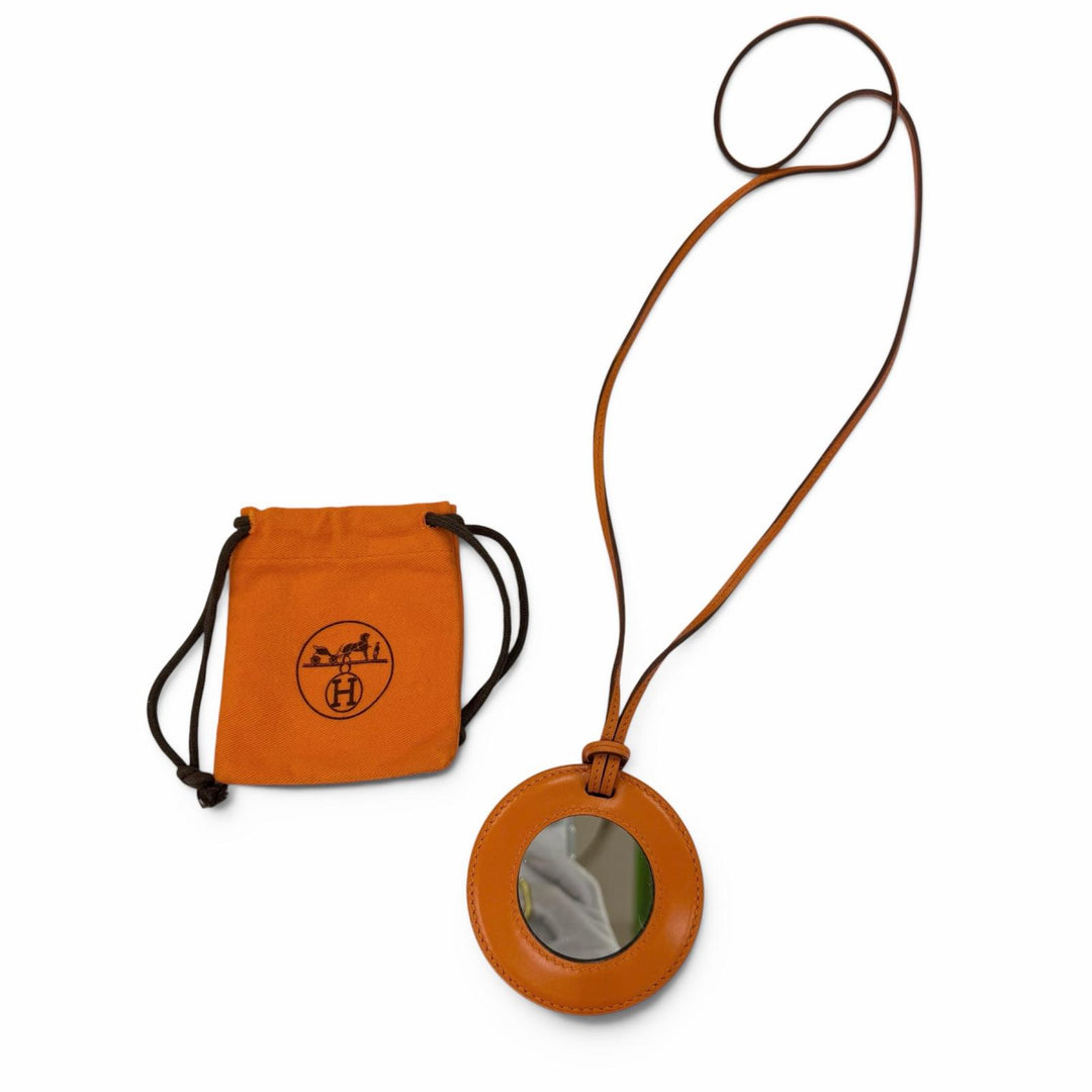 Excellent HERMES Necklace In-the-Pocket Magnifying Glass Necklace mirror Orange