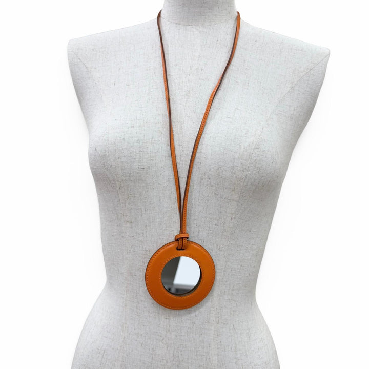 Excellent HERMES Necklace In-the-Pocket Magnifying Glass Necklace mirror Orange
