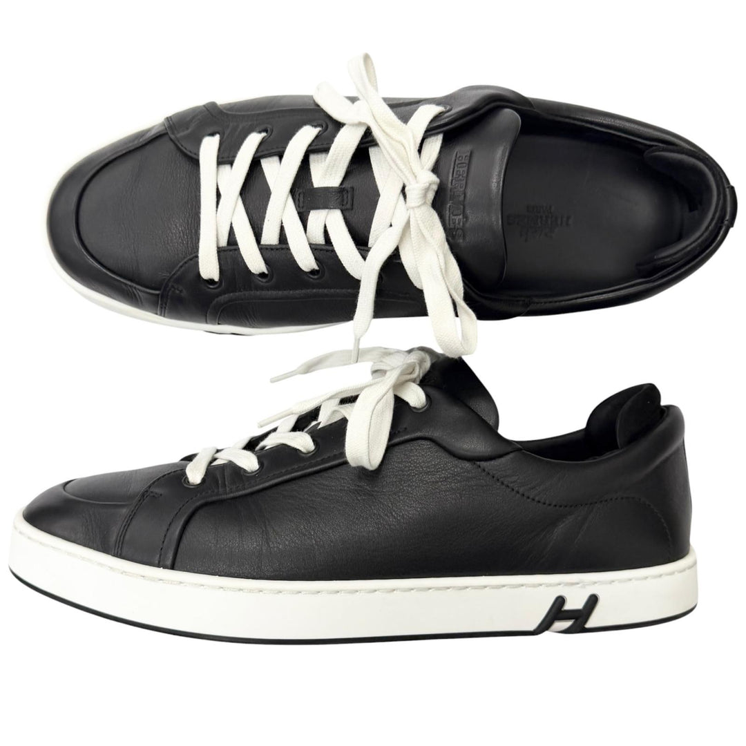 Great HERMES Low cut sneakers Kid H logo black leather mens 42