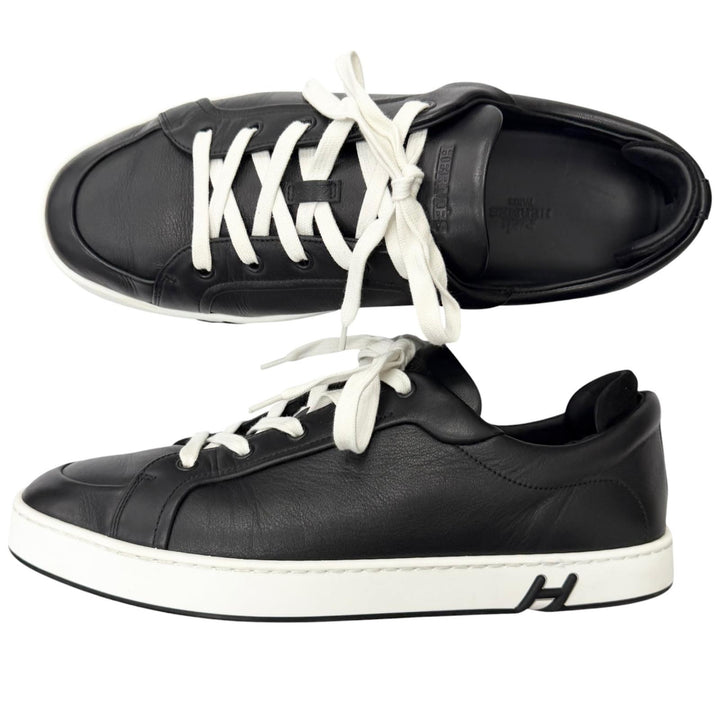 Great HERMES Low cut sneakers Kid H logo black leather mens 42