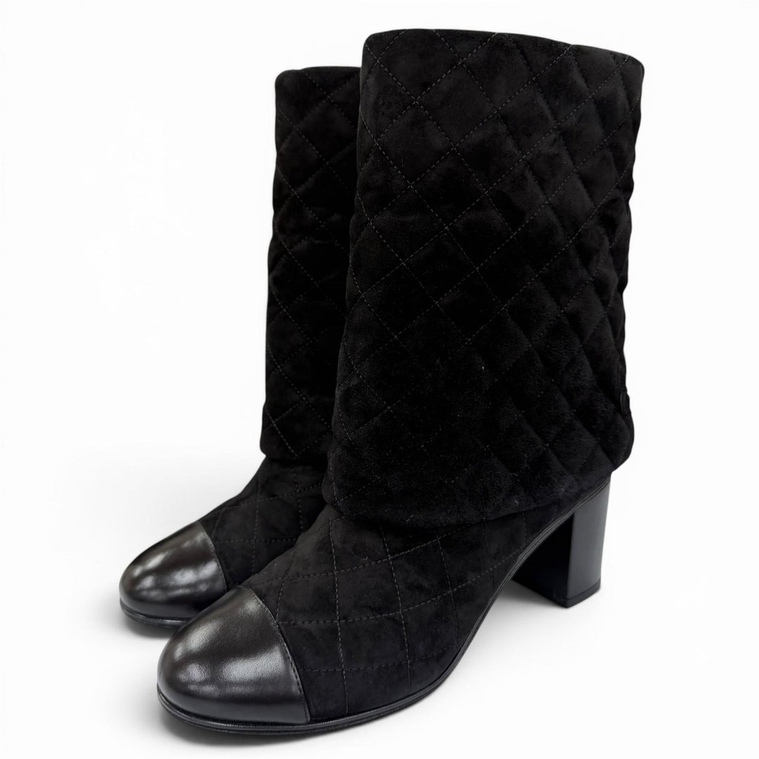 Great CHANEL short boots COCO Mark Clover Suede Leather black Women 38.5 G33209