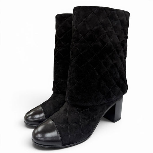 Great CHANEL short boots COCO Mark Clover Suede Leather black Women 38.5 G33209