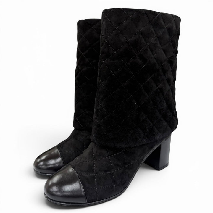 Great CHANEL short boots COCO Mark Clover Suede Leather black Women 38.5 G33209