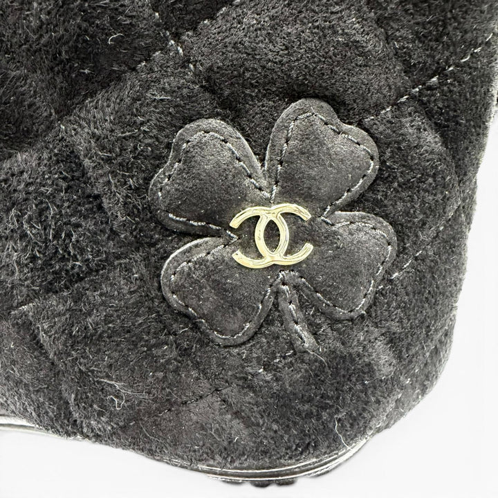 Great CHANEL short boots COCO Mark Clover Suede Leather black Women 38.5 G33209