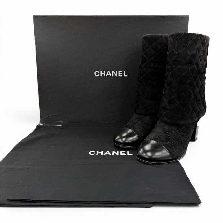 Great CHANEL short boots COCO Mark Clover Suede Leather black Women 38.5 G33209
