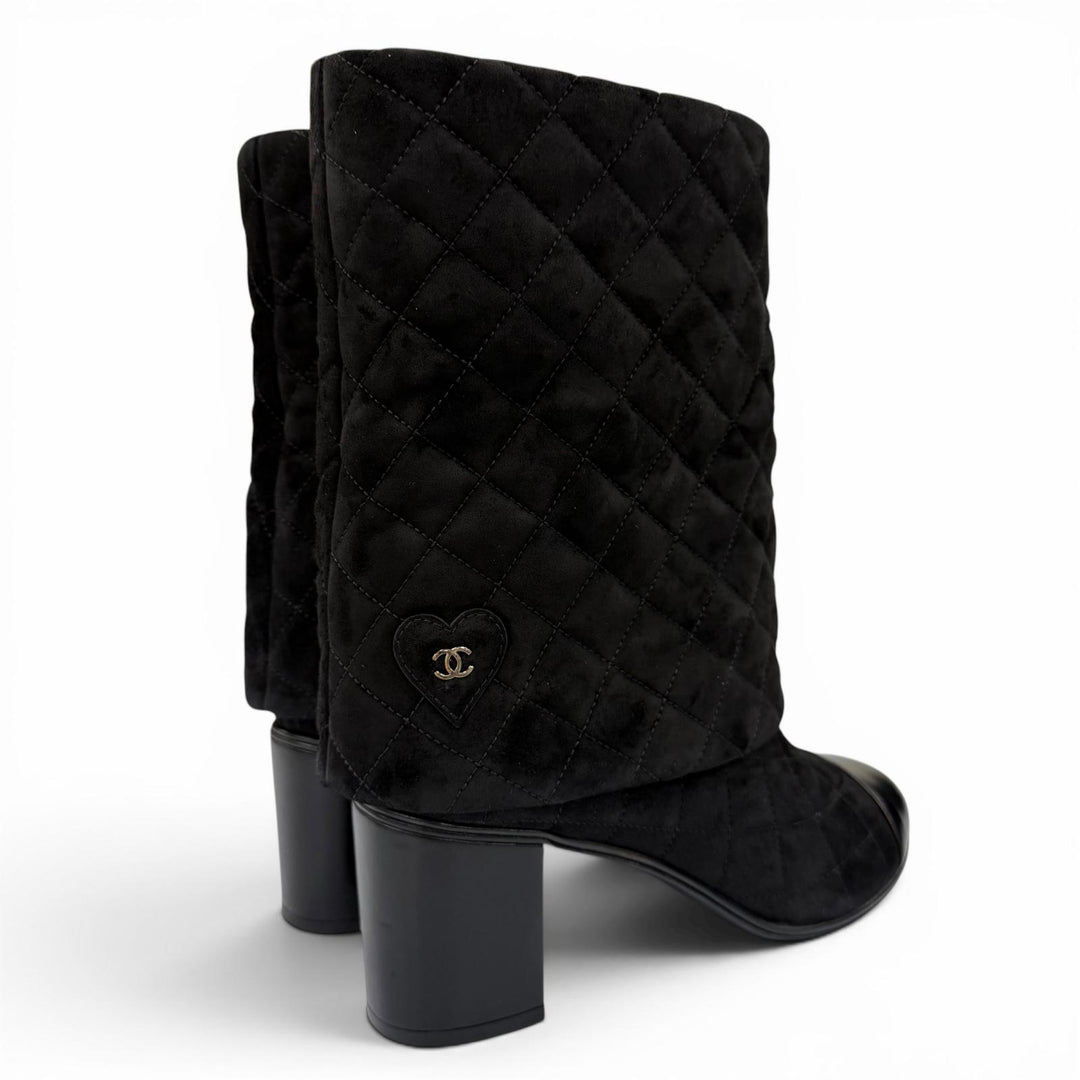 Great CHANEL short boots COCO Mark Clover Suede Leather black Women 38.5 G33209