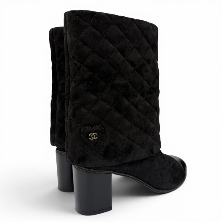 Great CHANEL short boots COCO Mark Clover Suede Leather black Women 38.5 G33209