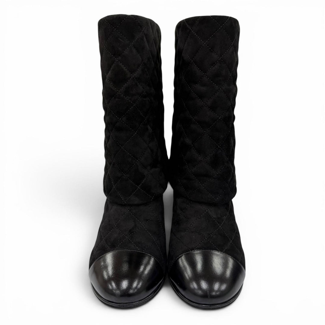 Great CHANEL short boots COCO Mark Clover Suede Leather black Women 38.5 G33209