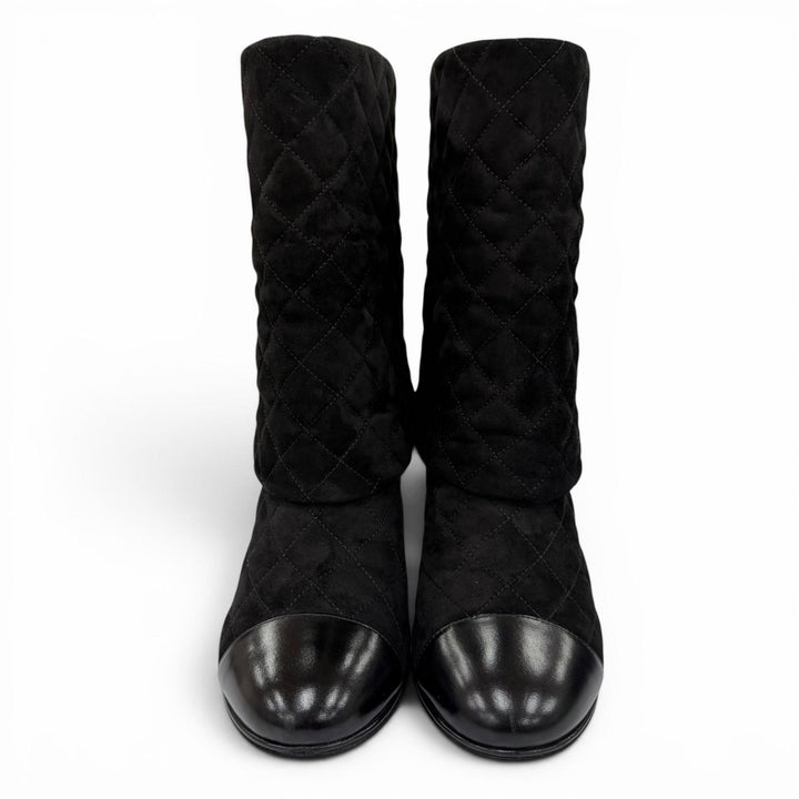 Great CHANEL short boots COCO Mark Clover Suede Leather black Women 38.5 G33209