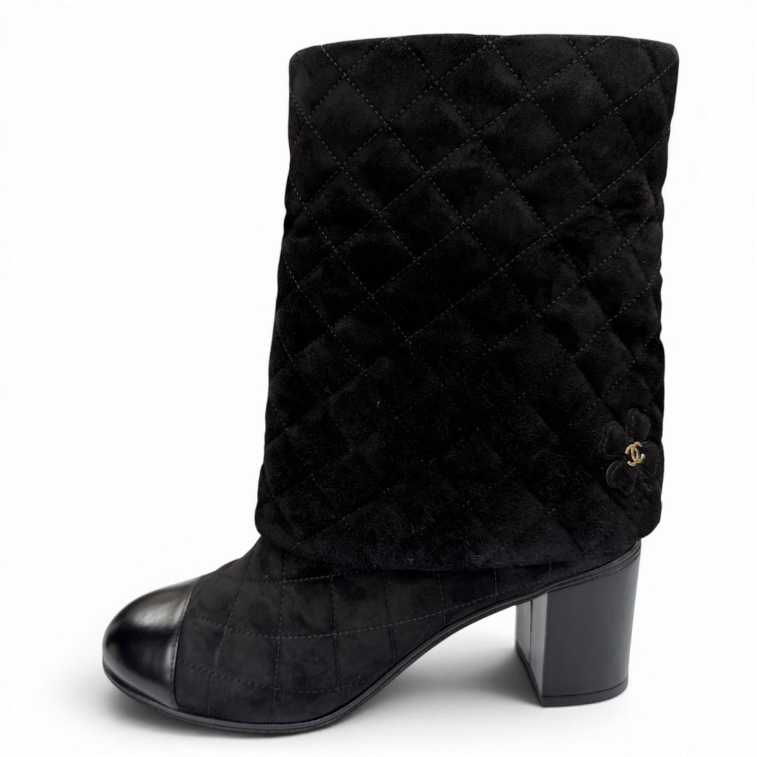 Great CHANEL short boots COCO Mark Clover Suede Leather black Women 38.5 G33209