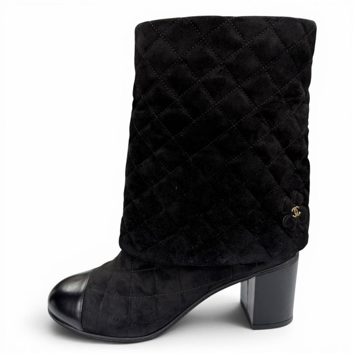 Great CHANEL short boots COCO Mark Clover Suede Leather black Women 38.5 G33209