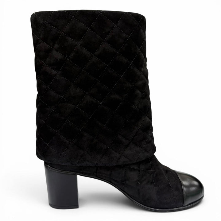 Great CHANEL short boots COCO Mark Clover Suede Leather black Women 38.5 G33209