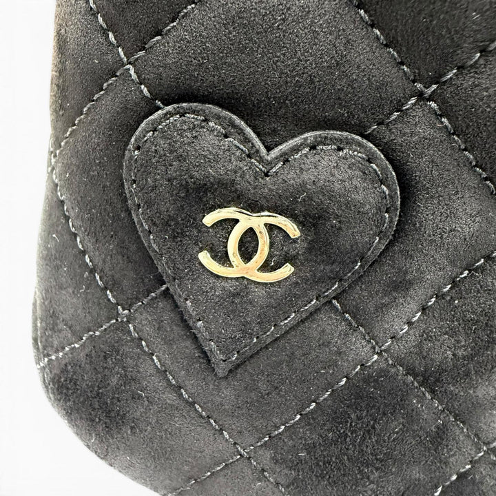 Great CHANEL short boots COCO Mark Clover Suede Leather black Women 38.5 G33209