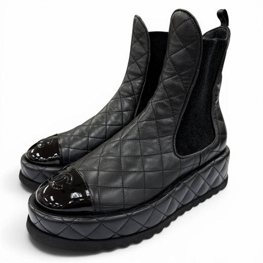 Pristine CHANEL short boots COCO Mark Matelassé Side Gore Boots 36.5 G45190