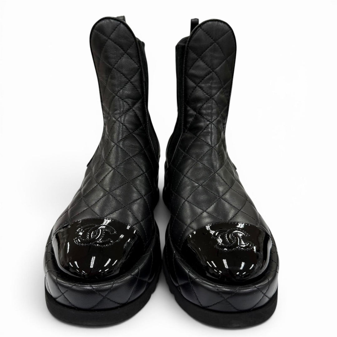 Pristine CHANEL short boots COCO Mark Matelassé Side Gore Boots 36.5 G45190