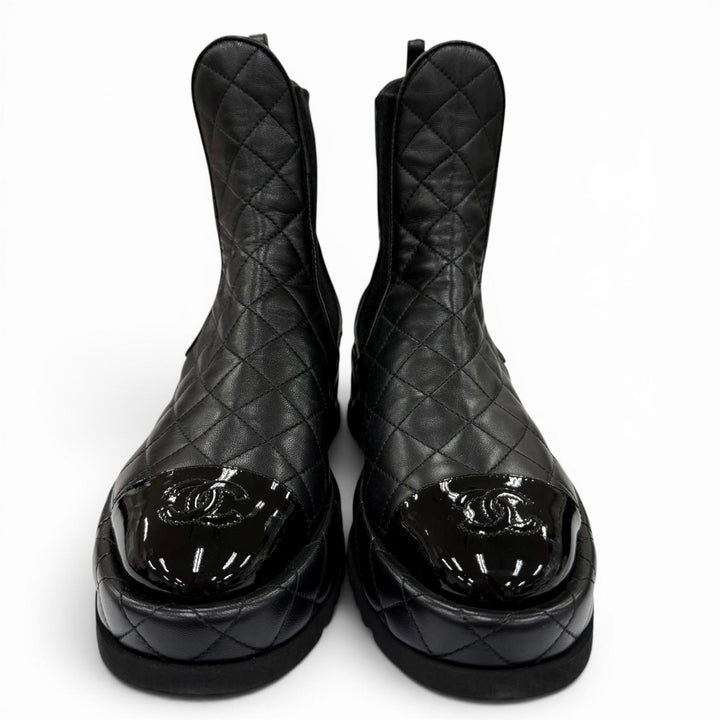 Pristine CHANEL short boots COCO Mark Matelassé Side Gore Boots 36.5 G45190