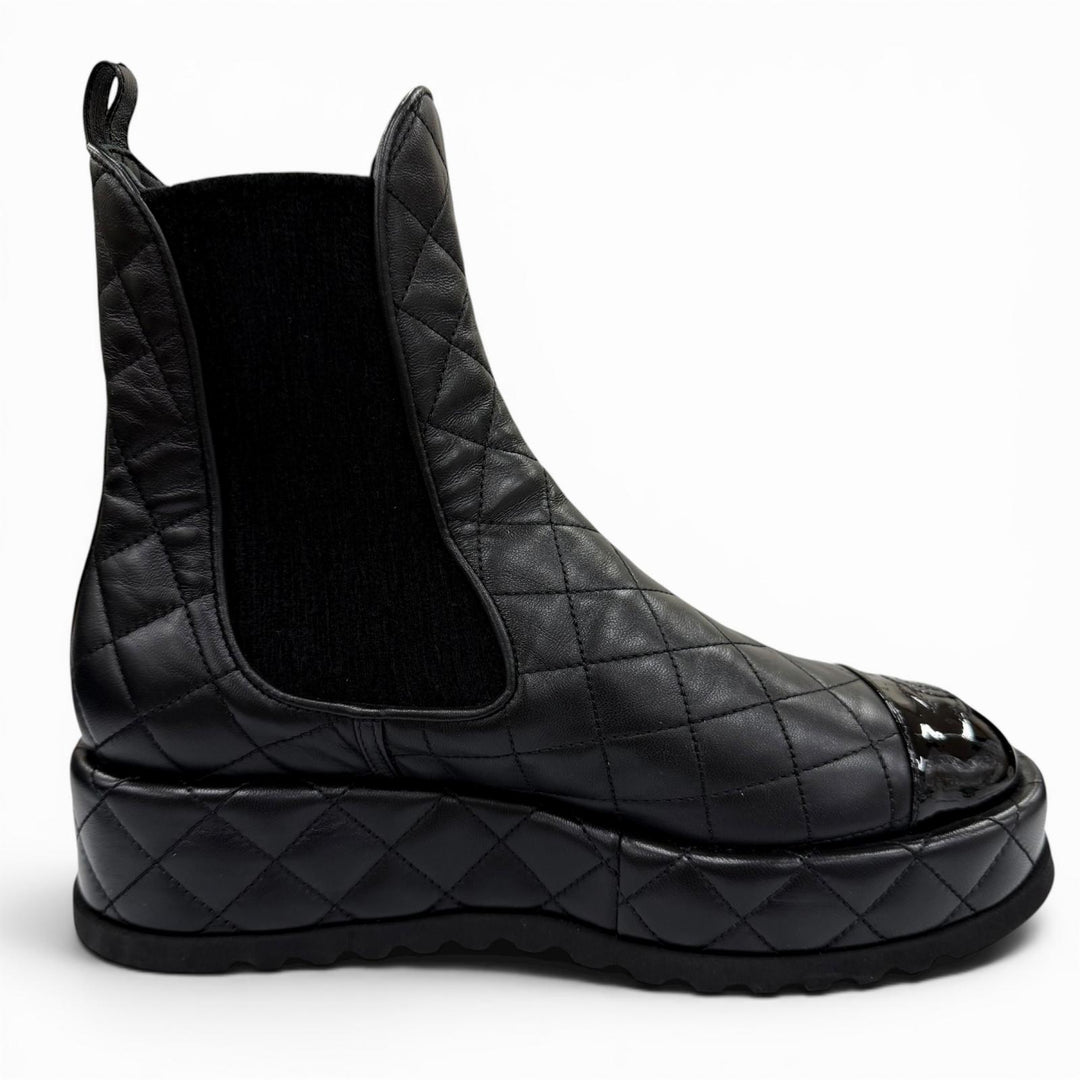 Pristine CHANEL short boots COCO Mark Matelassé Side Gore Boots 36.5 G45190