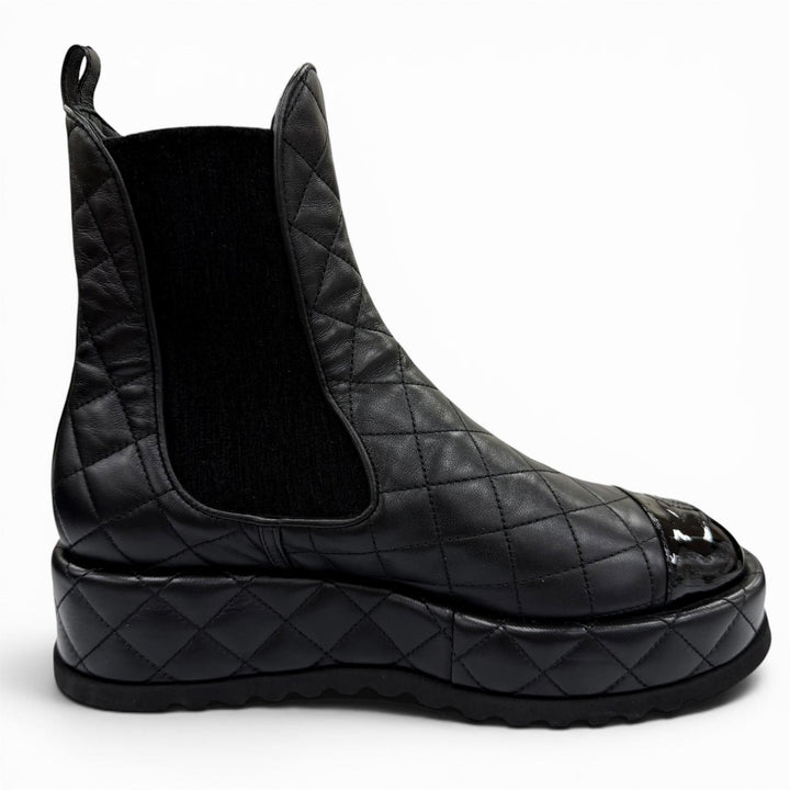 Pristine CHANEL short boots COCO Mark Matelassé Side Gore Boots 36.5 G45190