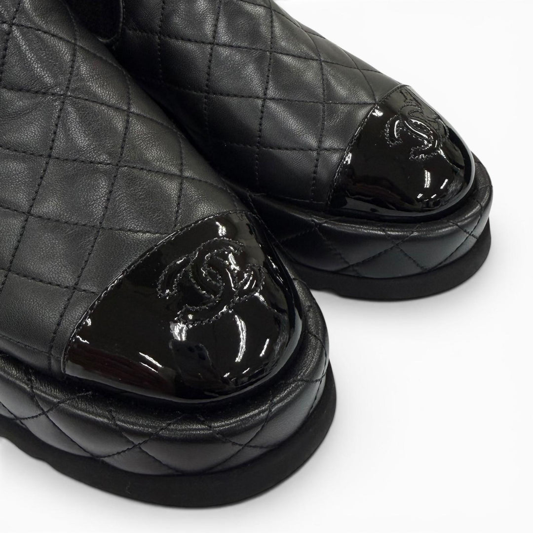 Pristine CHANEL short boots COCO Mark Matelassé Side Gore Boots 36.5 G45190